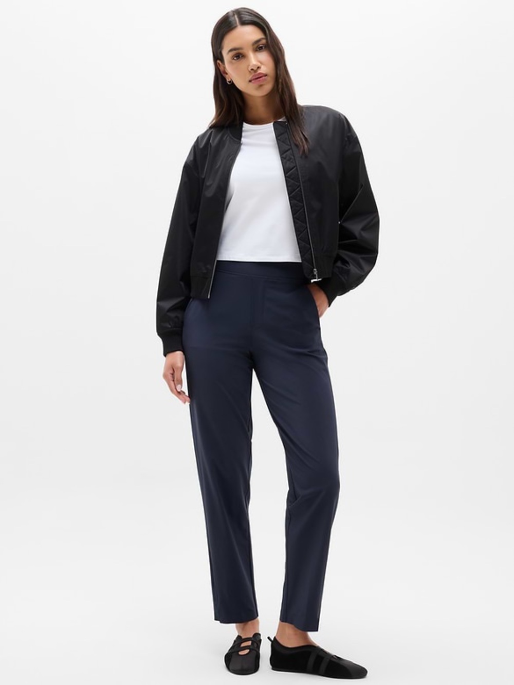 Athleta Brooklyn Mid Rise Ankle Pants Navy Stretch Travel Workwear Size 0/P